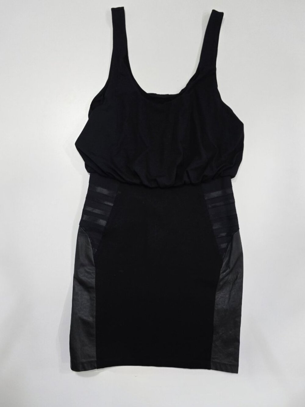 Alice + Olivia Black Viscose Leather Trim Nicky Layered Blouson Tank Dress NWT - Picture 2 of 16